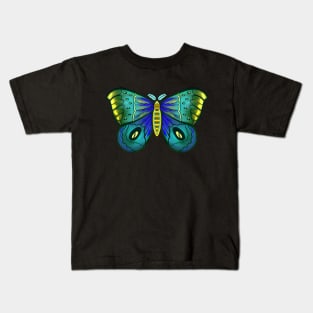 Colorful Bright Neon Yellow Green Blue Moth Kids T-Shirt